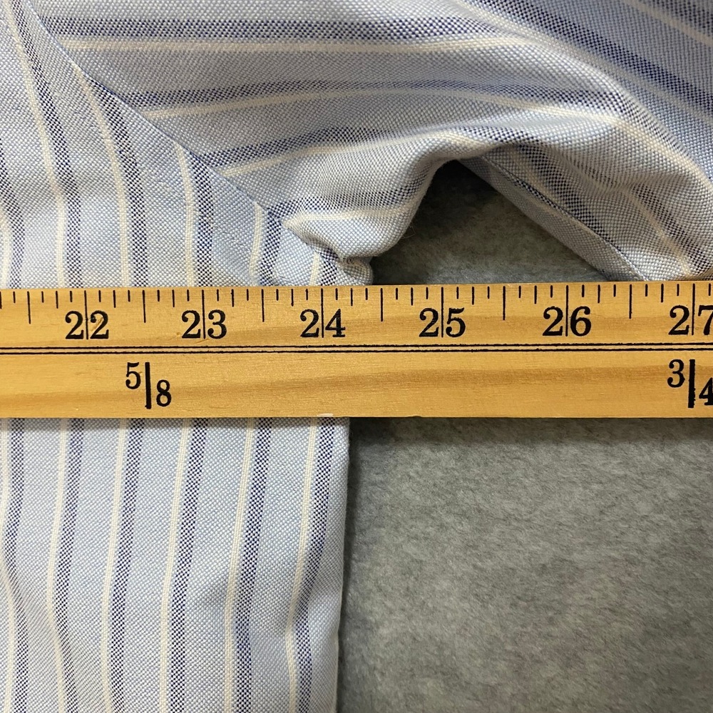 LL BEAN Men's 16.5 REG Shirt Blue White Stripe Cotton Button Down Short Sleeve - Picture 6 of 8